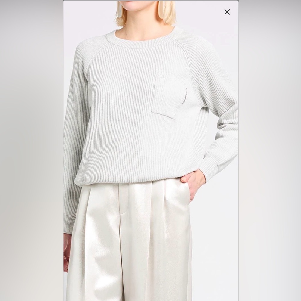 Brunello Cucinelli White Ribbed Crewneck Sweater